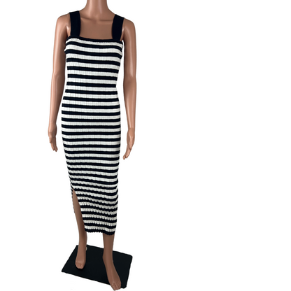 Ebby and I Black and White Stripped Knit Dress Large