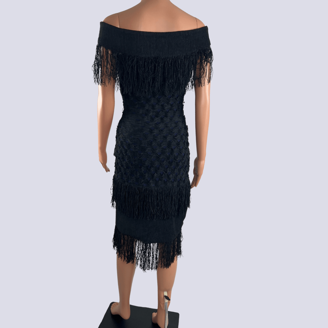 Back view of the Jonathan Simkhai Black Fringe Dress