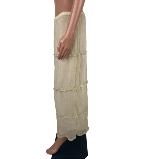 Side view of the Dazie Cream Layered Maxi Skirt