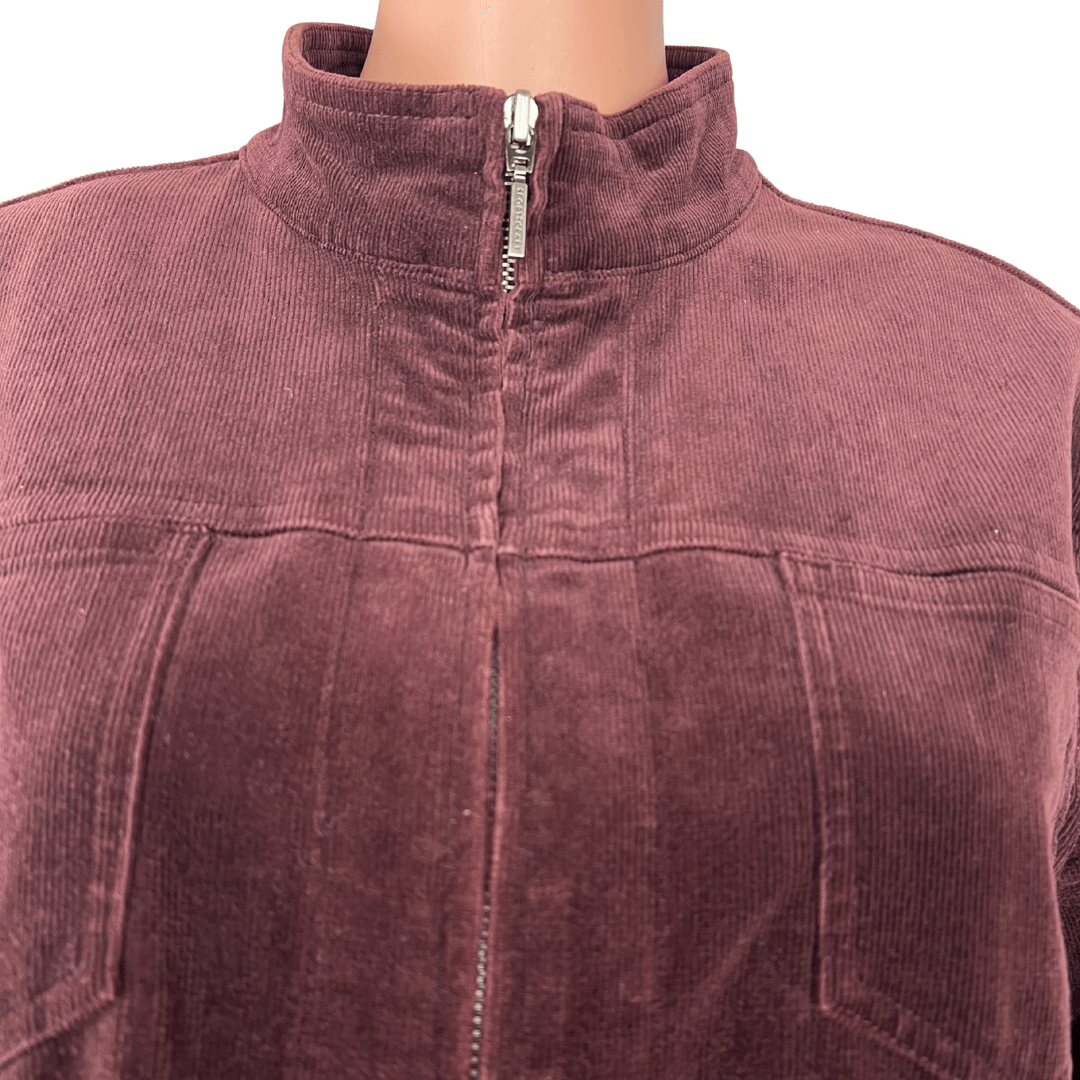 Front detail view of the Sportscraft Maroon Women's Corduroy Jacket
