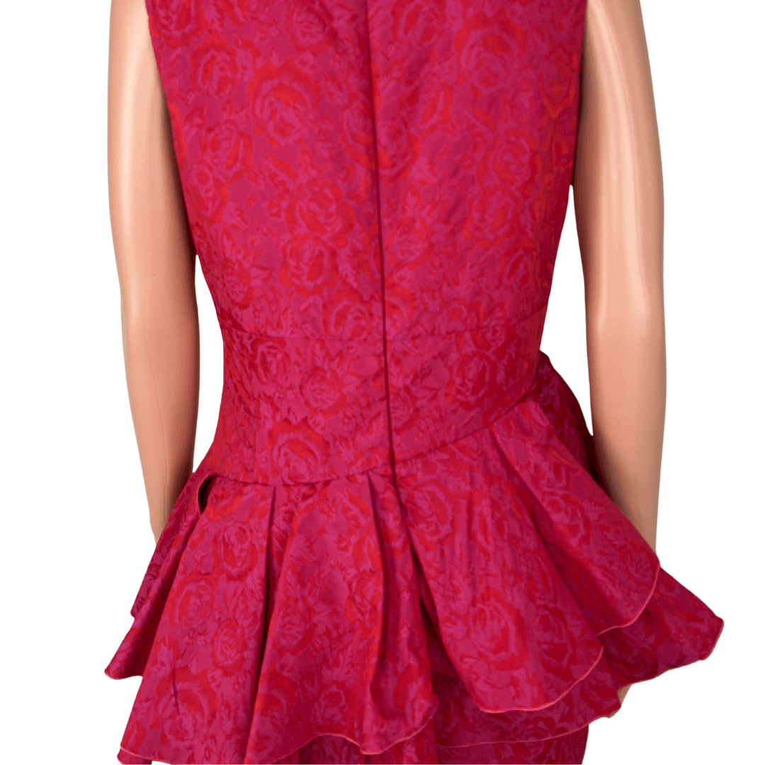 Back detail view of the Cue Red and Pink Sleeveless Midi Dress