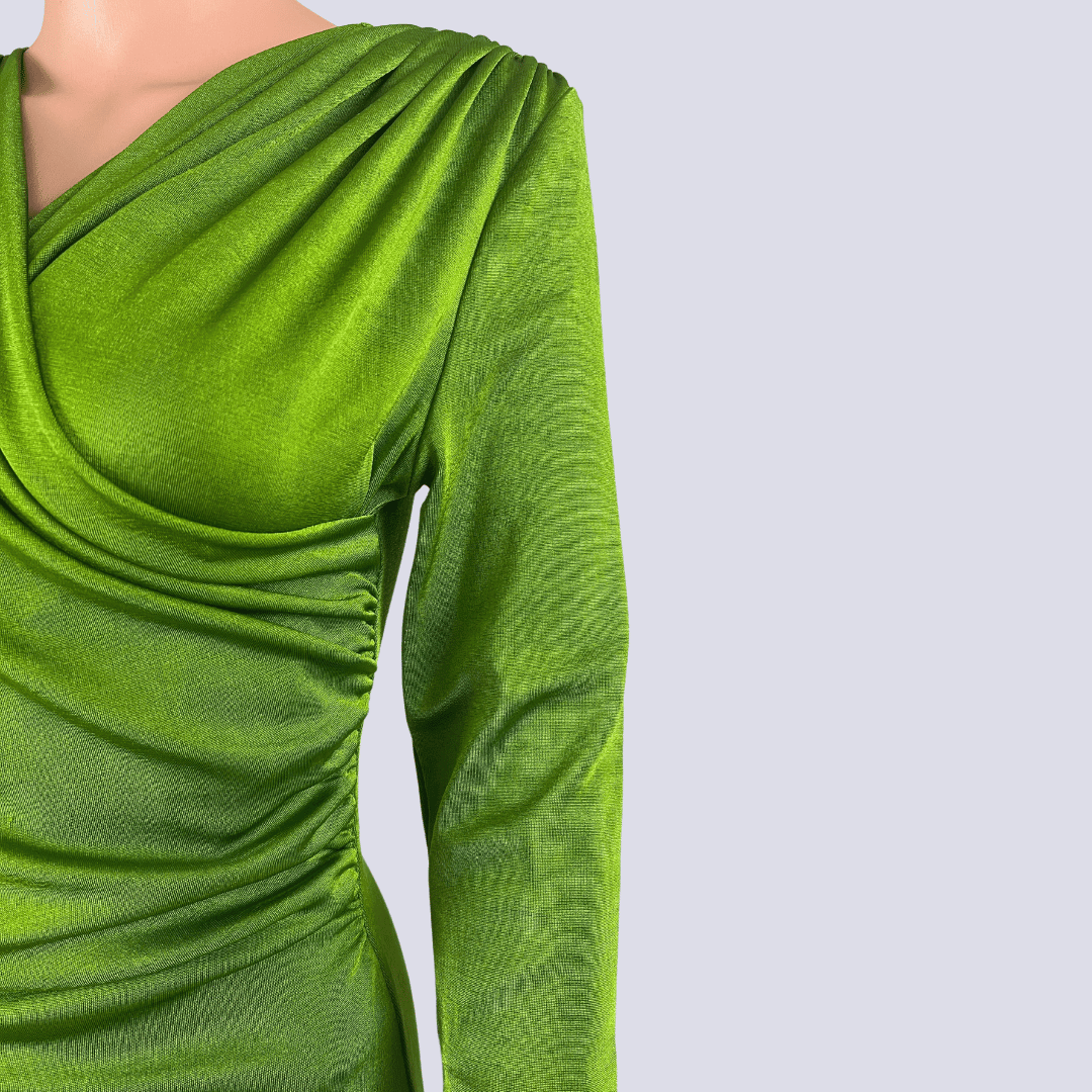 green long sleeve dress h&m H&M | Dresses | Hm Lime Green Long Sleeve Draped Shirt Dress Size S Button Front Ruched Vneck