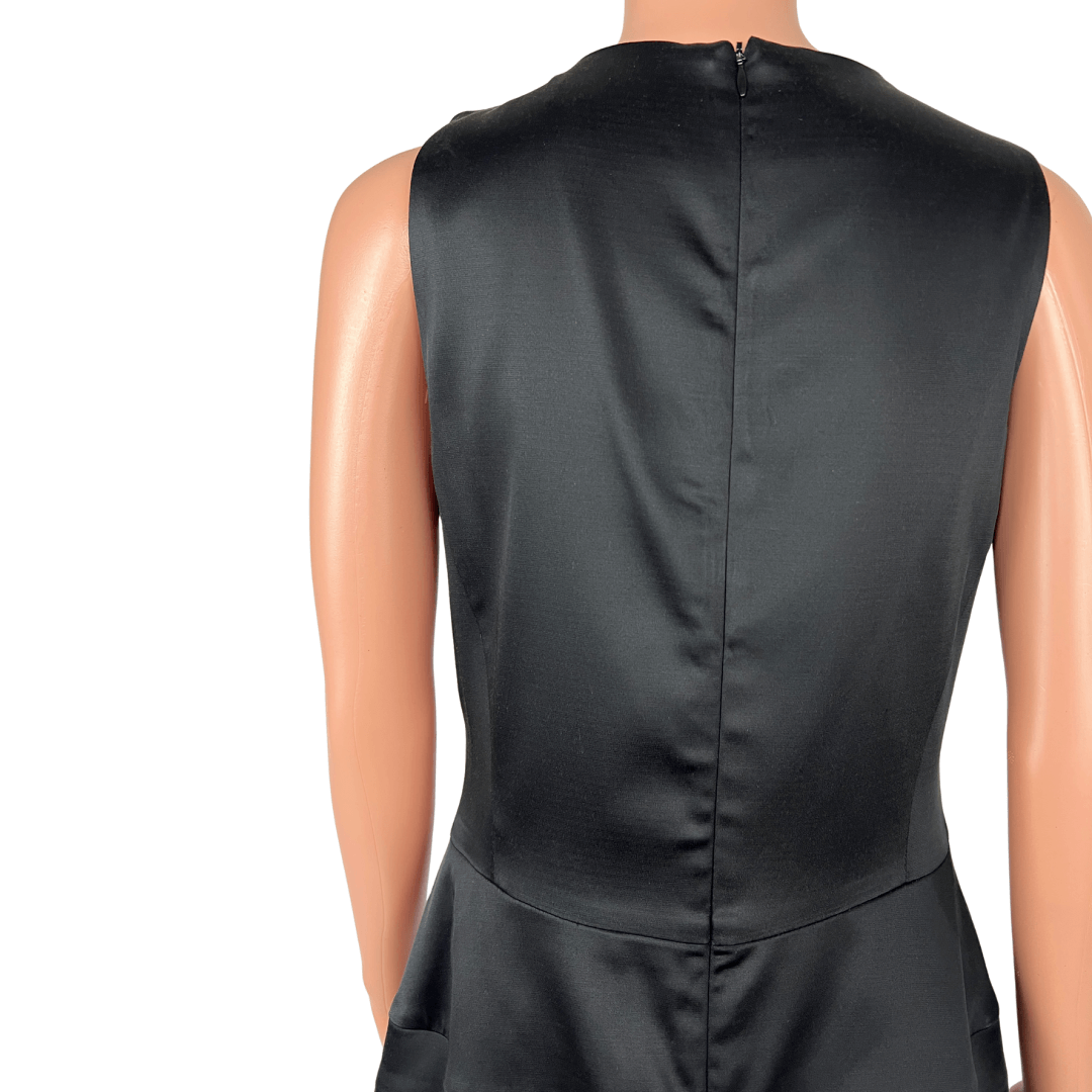 Back detail view of the top Cue Satin Black Sleeveless Midi Dress