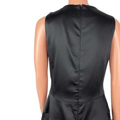 Back detail view of the top Cue Satin Black Sleeveless Midi Dress