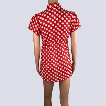 Front view of the red and white dress