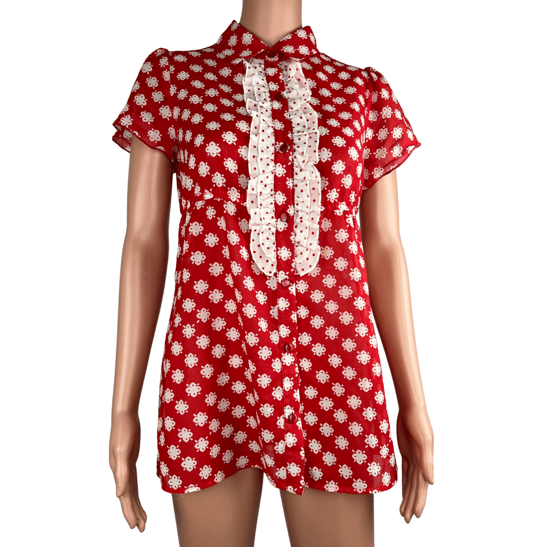 Front view of the 579 Retro Red & White Mini Dress