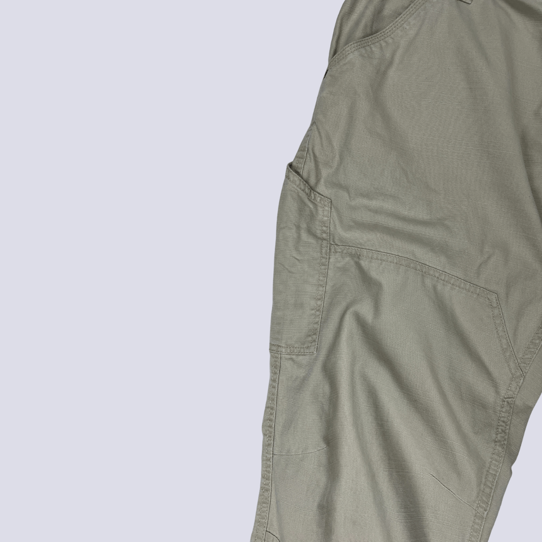 Side detail view of the ALCW men's beige trousers