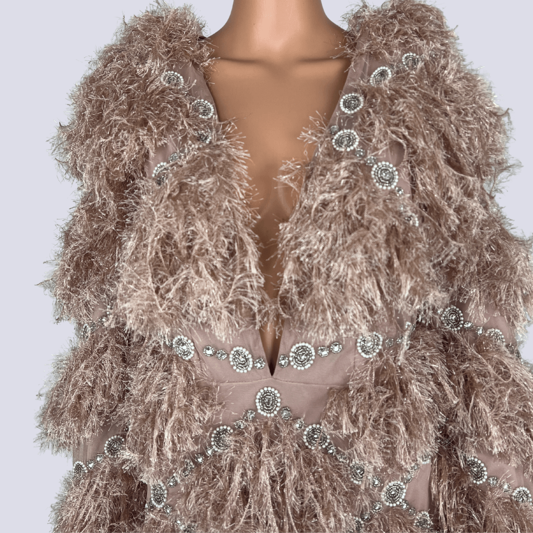 Front detail view of the ASOS faux feather dress