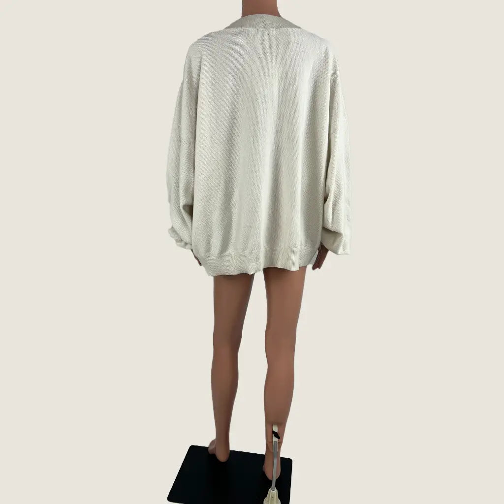 Back View of the A&H Honeycomb V-Neck Knit Cream Jumper