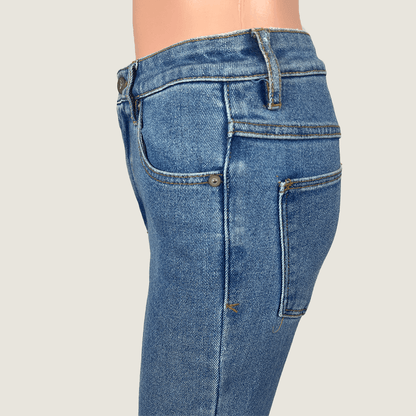 Side Close Up View of Waist of the Abrand Jeans High Skinny Ankle Basher Jeans