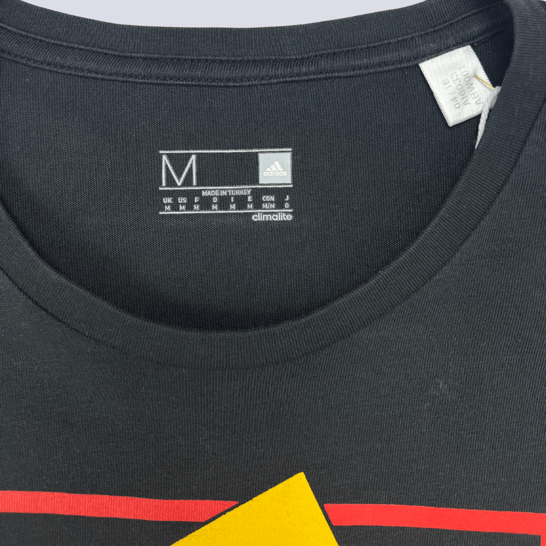 Front neckline view of the Adidas three stripes Tee