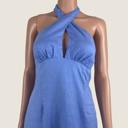 Front Detail View of the Aere Cross Front Halter Dress