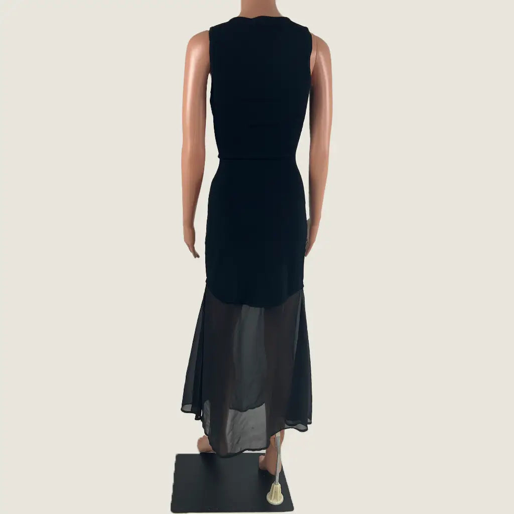 Back View of the Aere Sheer Hem Knit Midi Dress