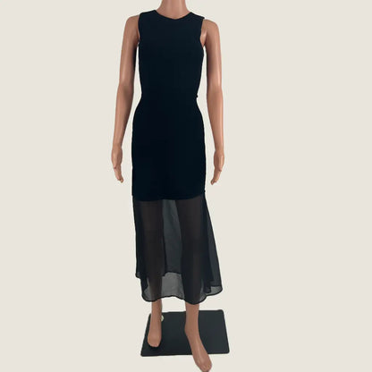 Front View of the Aere Sheer Hem Knit Midi Dress