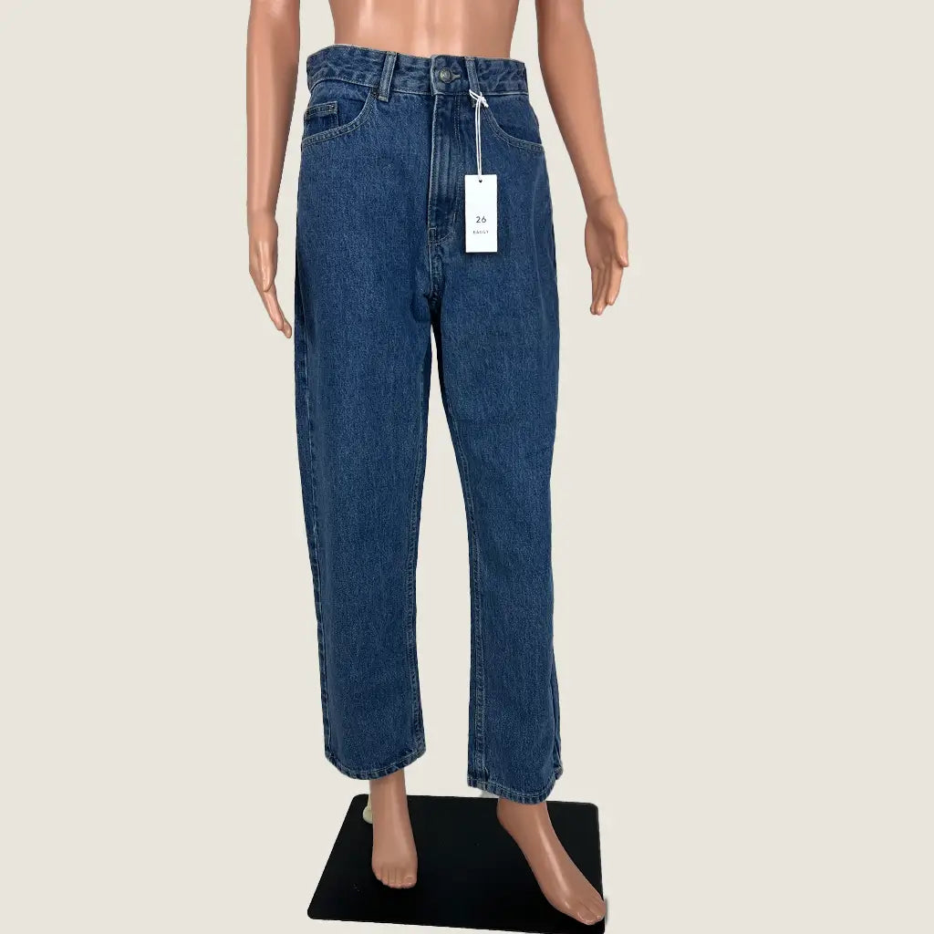 Front View of the Absent Long Rise Wide Thigh Wide Leg Baggy Jeans in Dark Blue