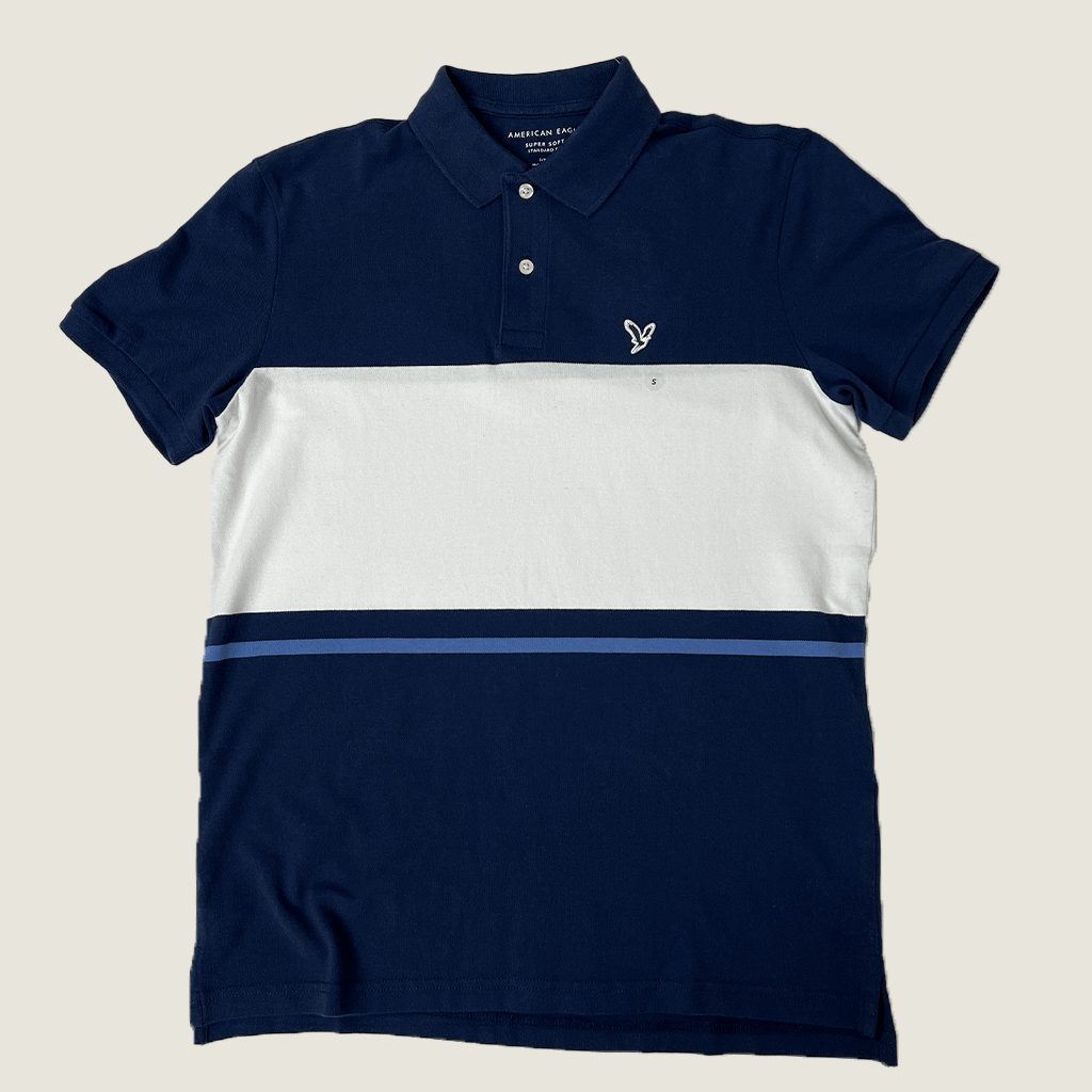 American Eagle Blue and White Polo Front