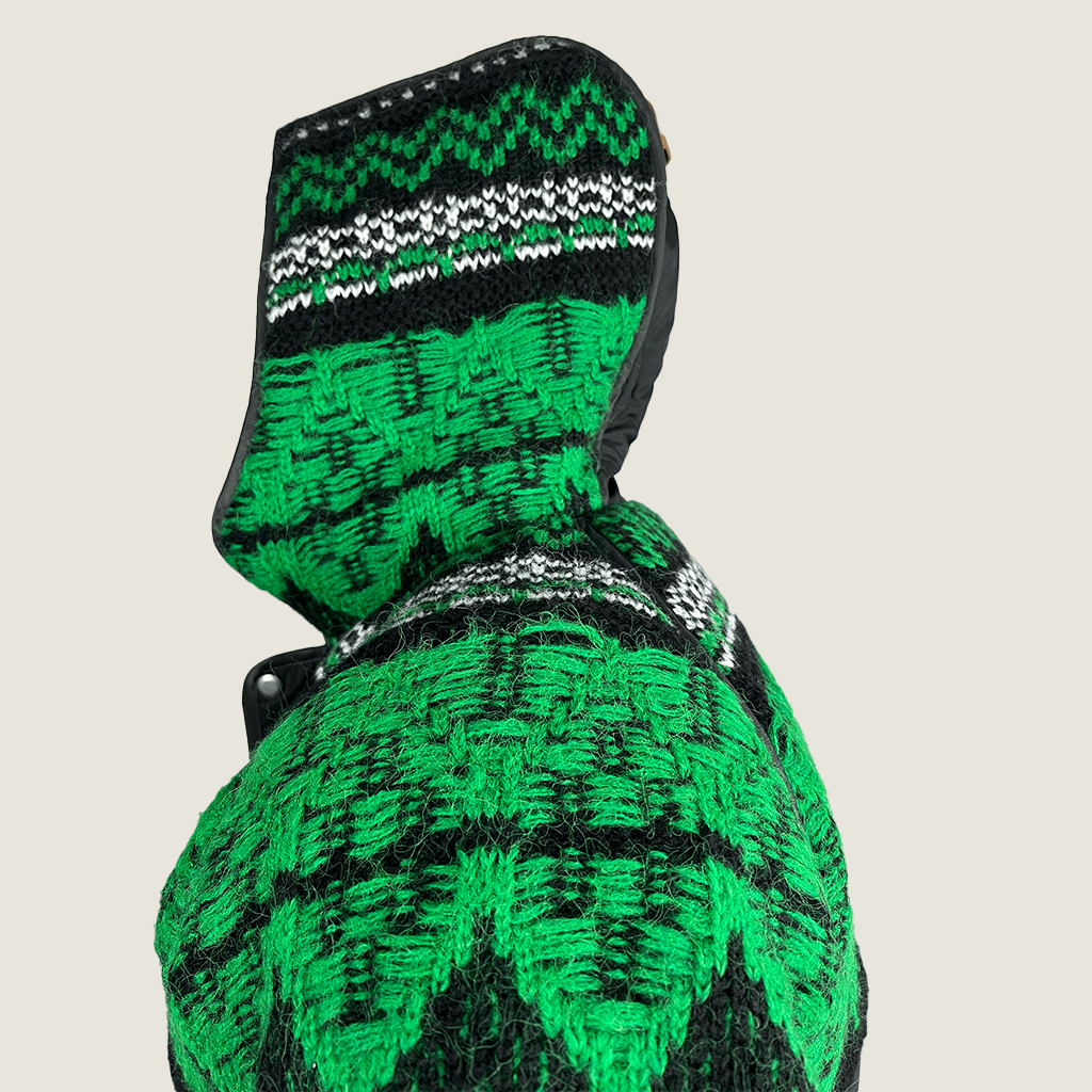 Side hood detail view of the Andersson Bell Unisex Nordic Knit Patch Quilted Parka