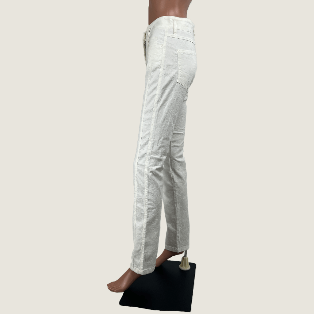 Side view of Apanage Ecru White Stretch Jeans