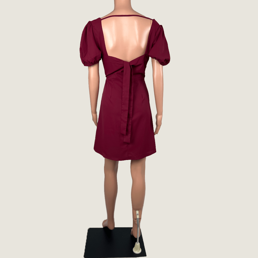 Back view of the Atmos&Here Burgundy Cap Sleeve Midi Dress