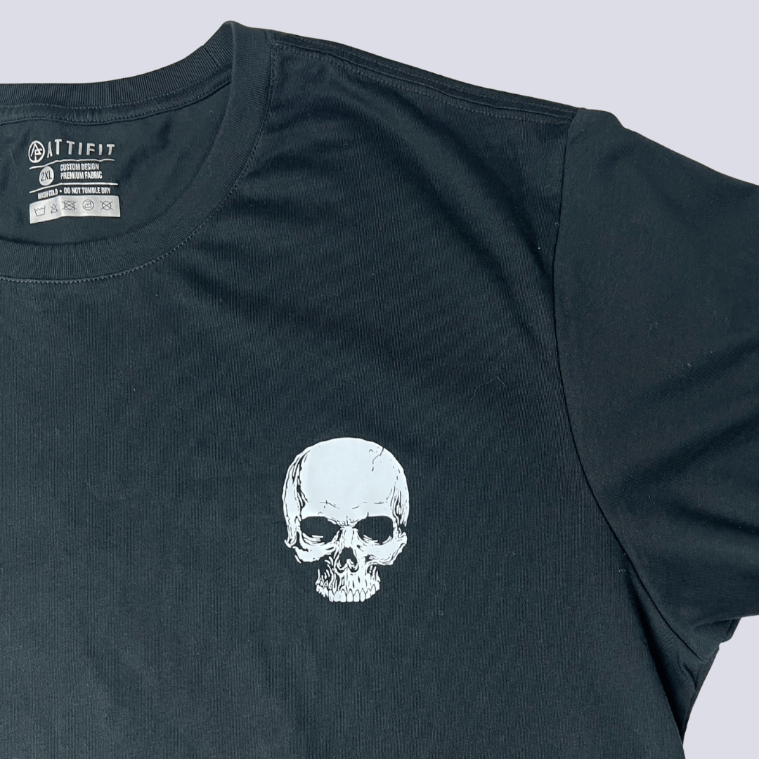 Front detail view of the Attifit skull graphic t-shirt
