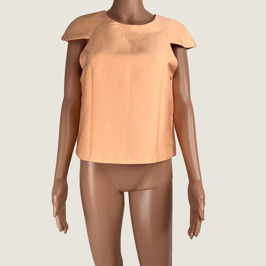 Front view a August Street short sleeve top in apricot