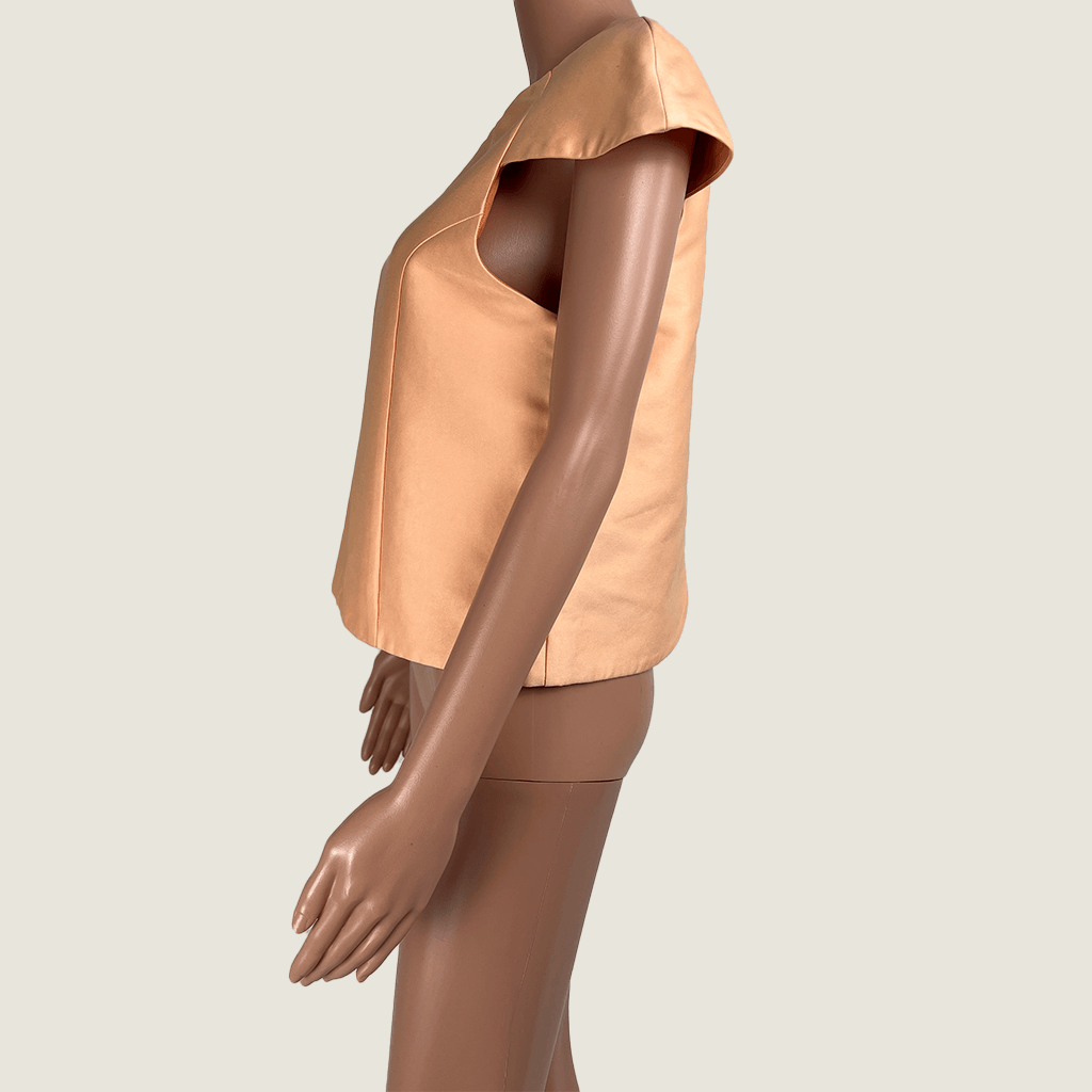 Side view a August Street short sleeve top in apricot