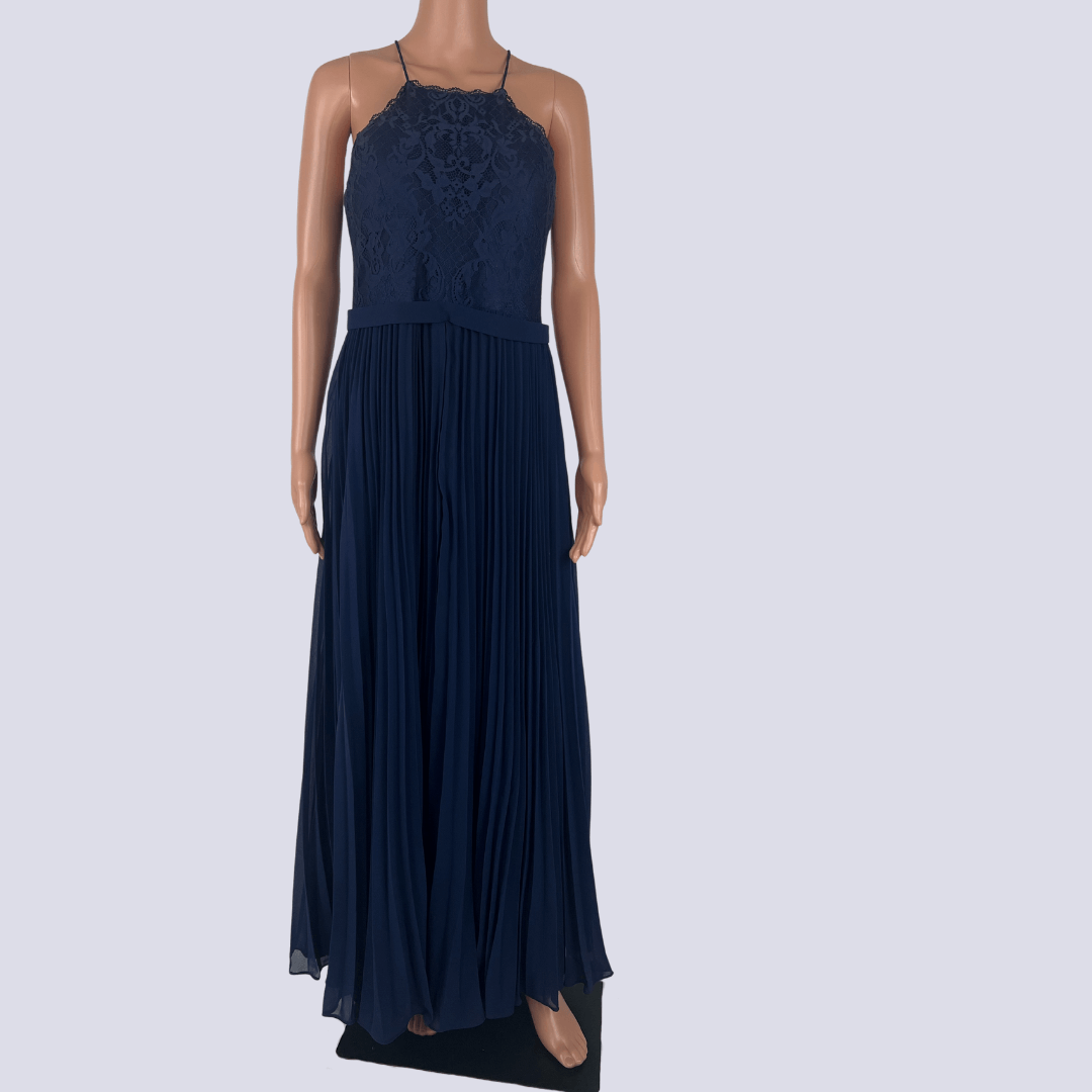 Front View of the Bariano blue sleeveless dress