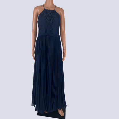 Front View of the Bariano blue sleeveless dress