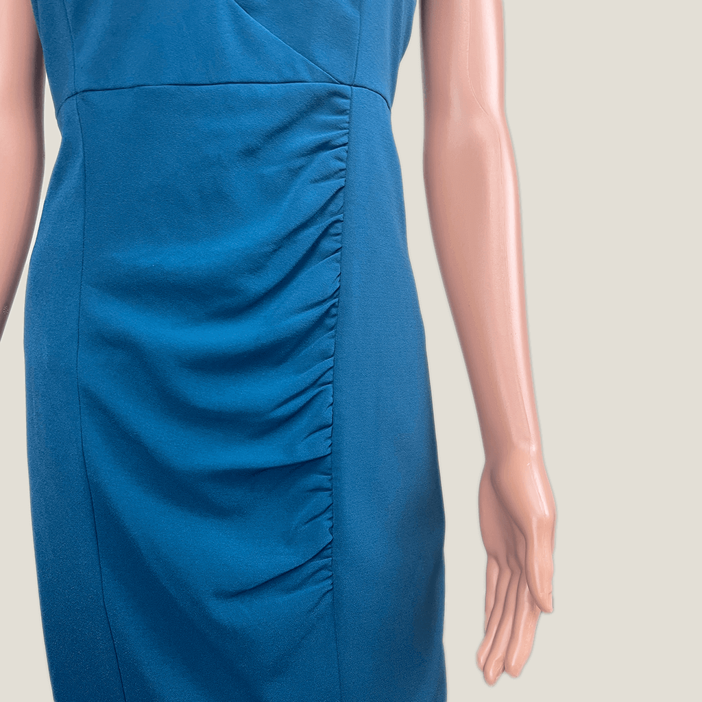 Basque Teal Sleeveless Dress Ruching Detail