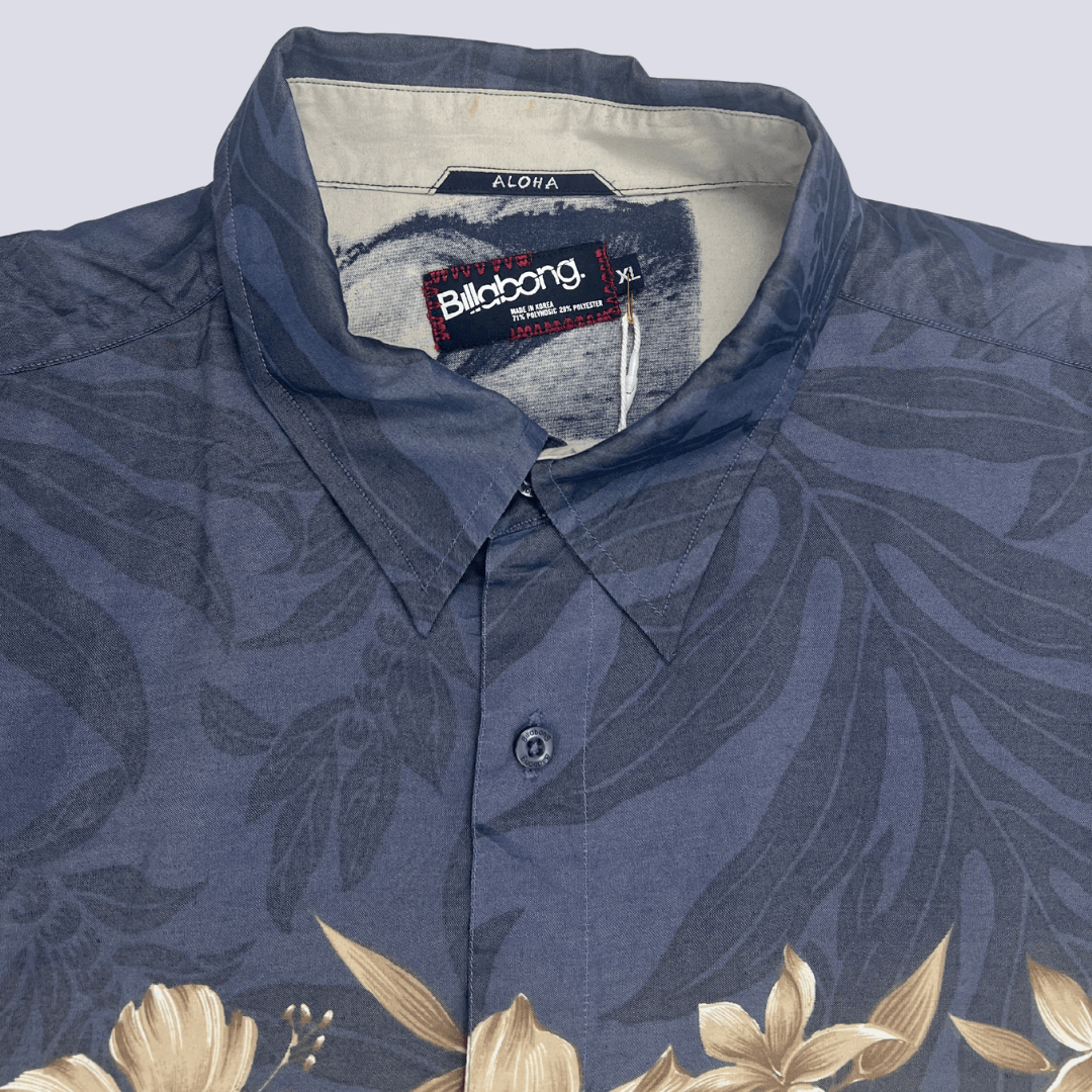Front detail View of the Billabong Blue Hawaiian Shirt