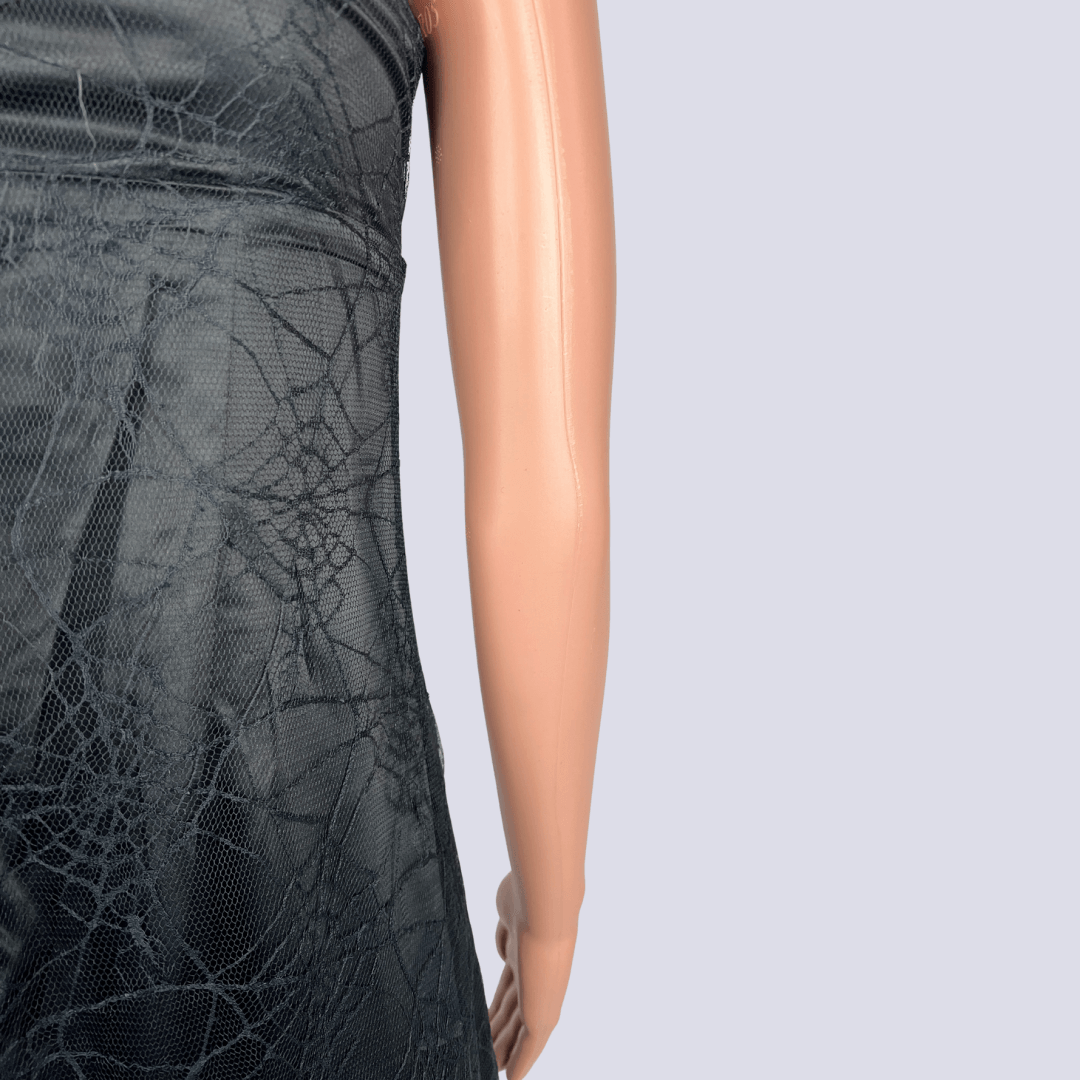 Side detail view of the Black Friday web lace dress