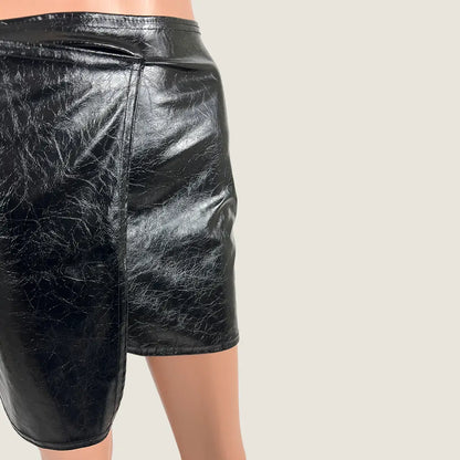 Front Detail View of the Boohoo Black Vinyl Mini Skirt