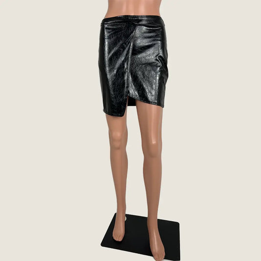 Front View of the Boohoo Black Vinyl Mini Skirt