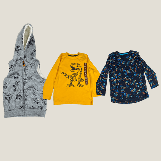 Boys Bundle Dinosaur Print Tilt Vest and Two Long Sleeve Tops