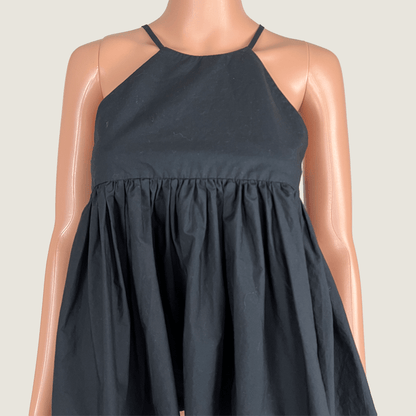 Front detail view of the By Johnny Baby Doll Black Sleeveless Top