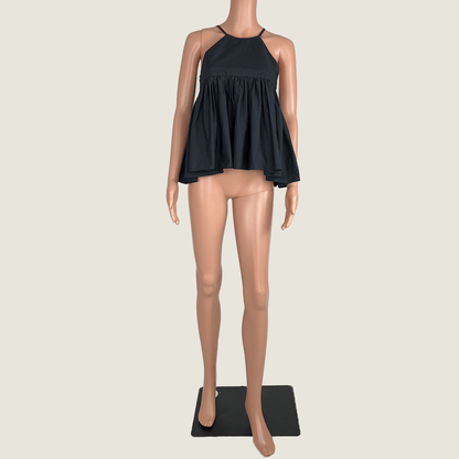 Front view of the By Johnny Baby Doll Black Sleeveless Top