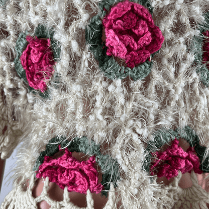 Front detail view of the Caroline Morgan crochet top