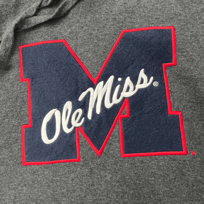 Front logo detail view of the Colosseum Ole Miss Hoodie