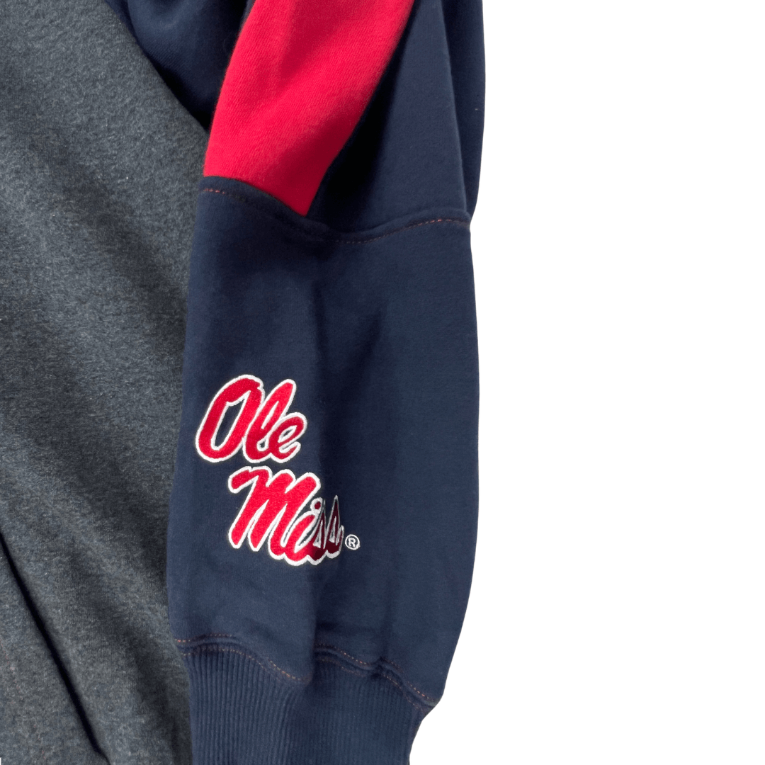 Front side detail view of the Colosseum Ole Miss Hoodie
