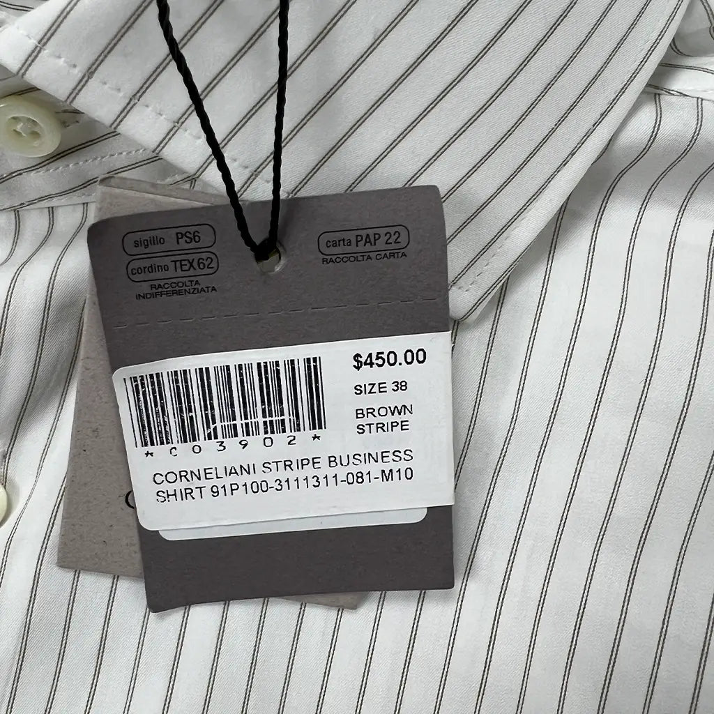 Detail View of the Tag on the Corneliani Stripe Business Shirt