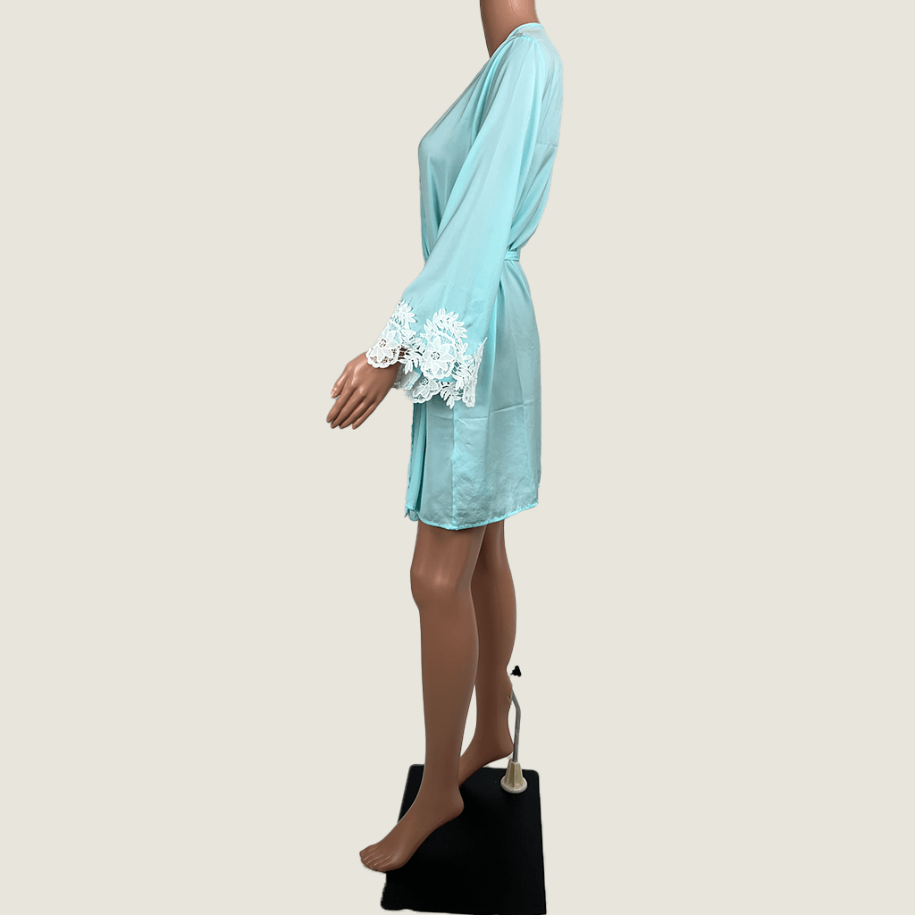 Side view of the Cotton On Body aqua open robe