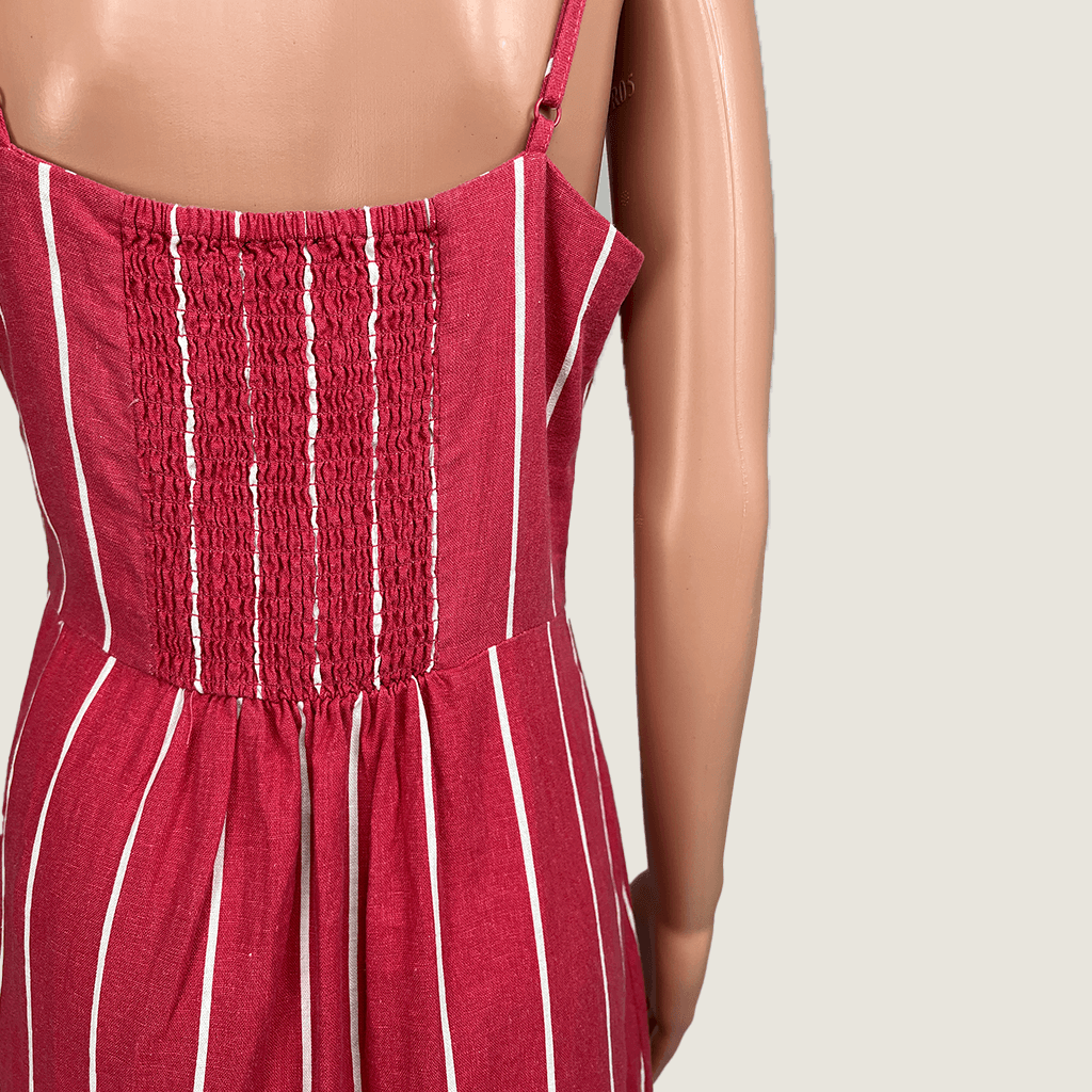 Cotton On Red Striped Lined Midi Dress Shirring Detail