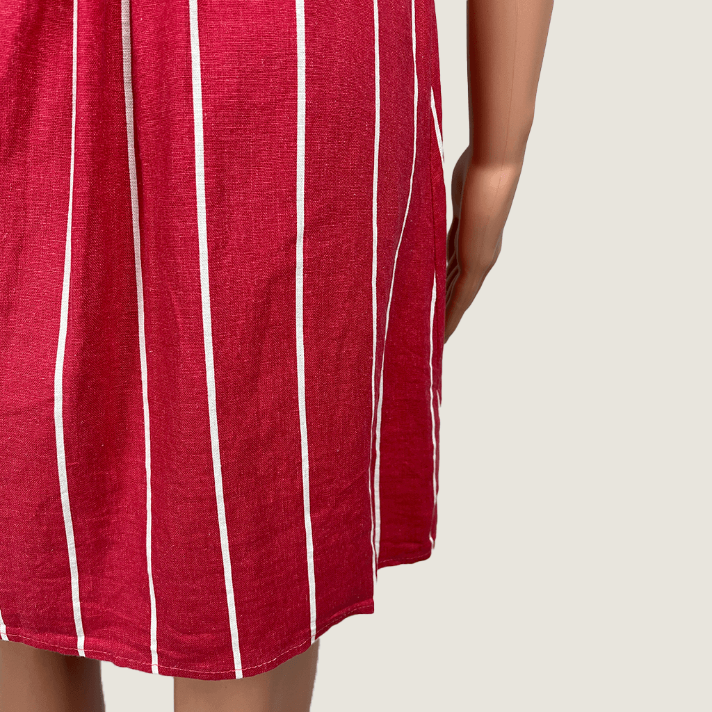Cotton On Red Striped Lined Midi Dress Hem Detail