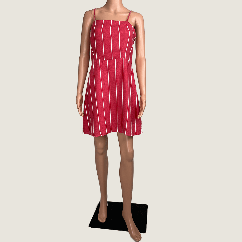 Cotton On Red Striped Lined Midi Dress Front