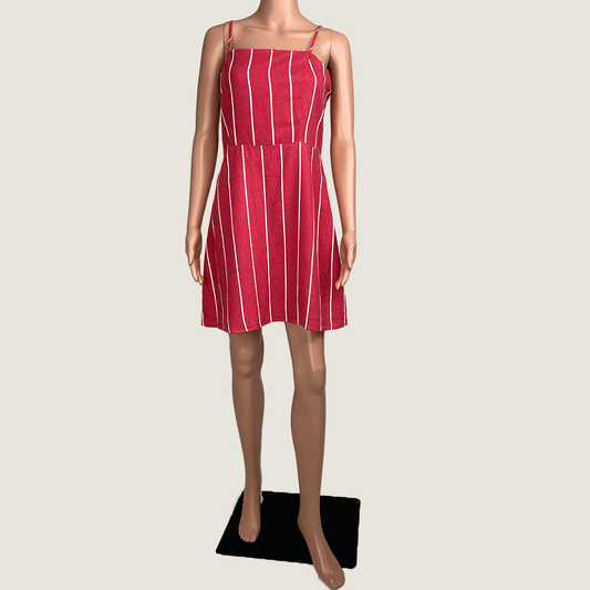 Cotton On Red Striped Lined Midi Dress Front