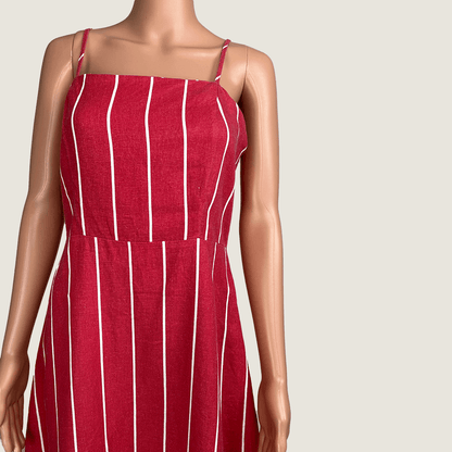 Cotton On Red Striped Lined Midi Dress Front Detail