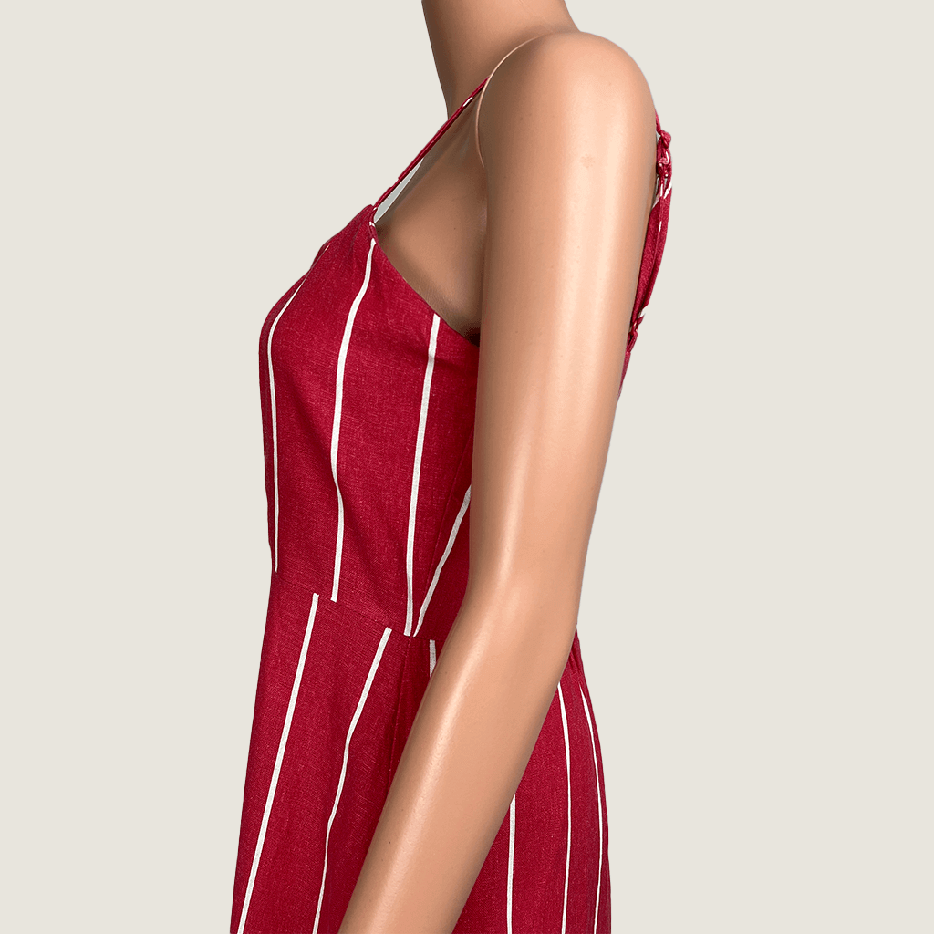 Cotton On Red Striped Lined Midi Dress Side Detail