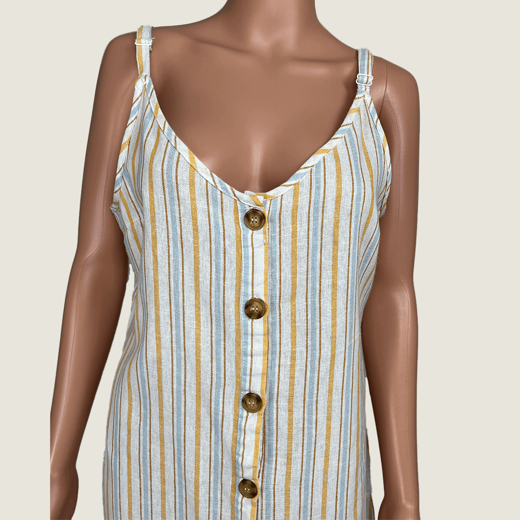 Cotton On Mustard Striped Lined Dress Front Detail