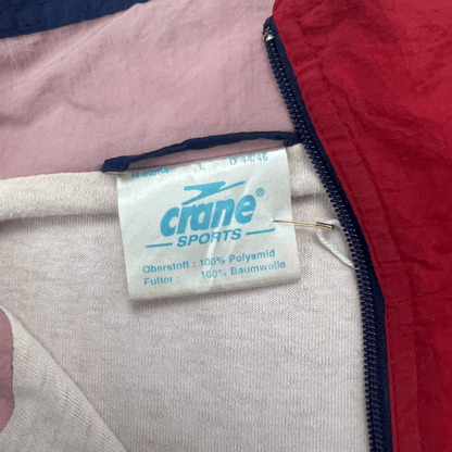 Front tag detail view of the Crane sport vintage jacket