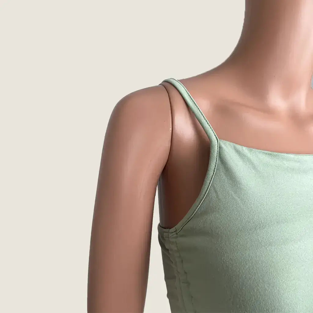 Front Side View of the Shein Green Sleeveless Crop Top